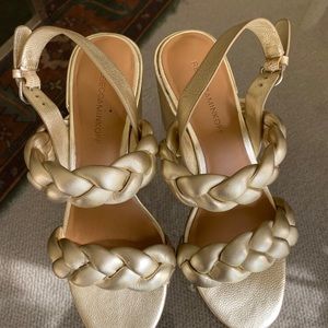 Rebecca Minkoff Candance Heels 7.5 gold leather